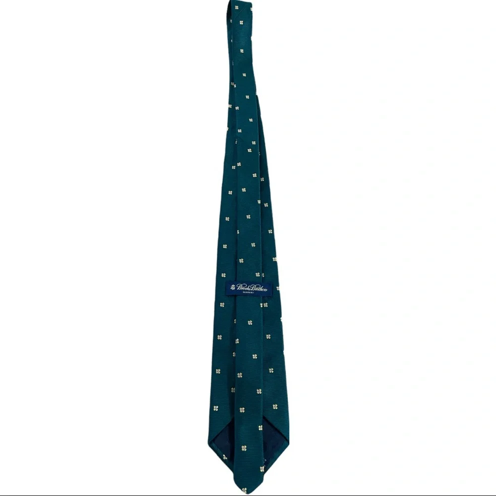 Brooks Brothers Teal Silk Tie with Small Yellow & White Flower Motif